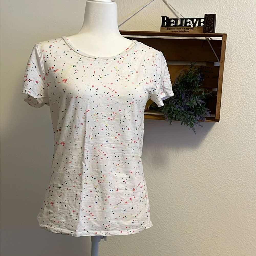 LOFT White Specked Top Size Medium